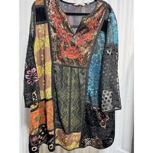 Soft Surroundings Tunic Dress Women 1X Adassa Patchwork Burnout Velour Sequin
